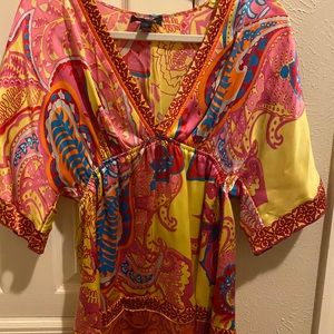 Hale Bob paisley pink and yellow silk top